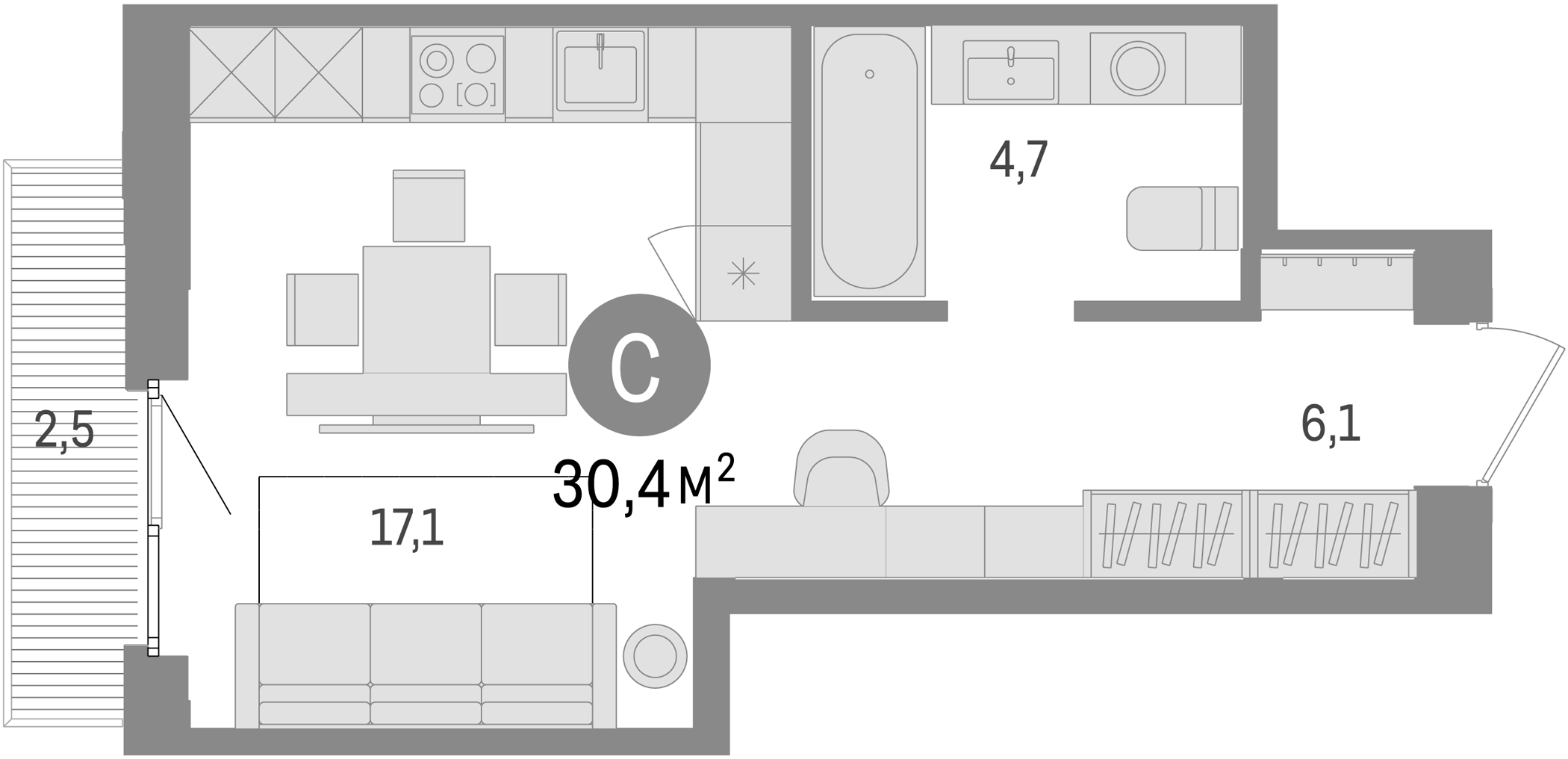 Планировка — Траектория, Студия, 28 м²