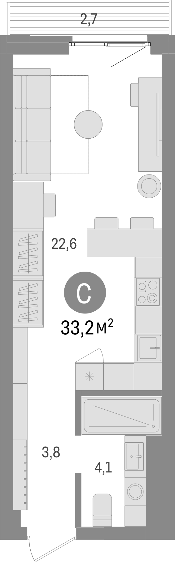 Планировка — Траектория, Студия, 31 м²