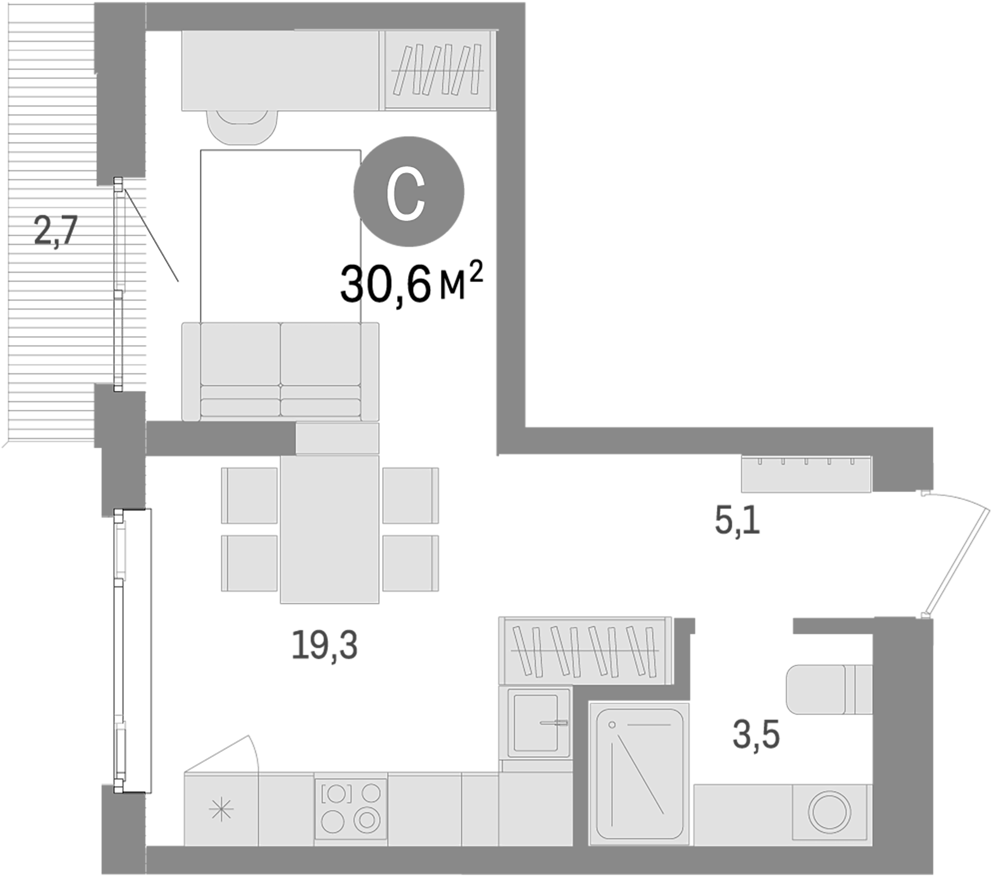Планировка — Траектория, Студия, 28 м²
