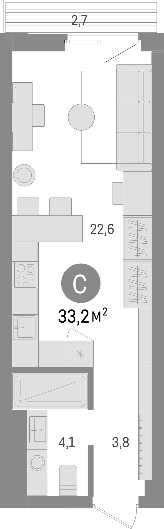 Планировка — Траектория, Студия, 31 м²