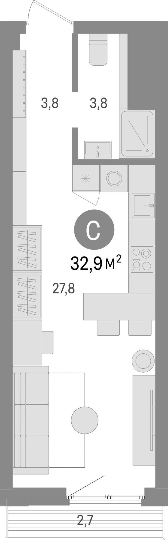 Планировка — Траектория, Студия, 30 м²