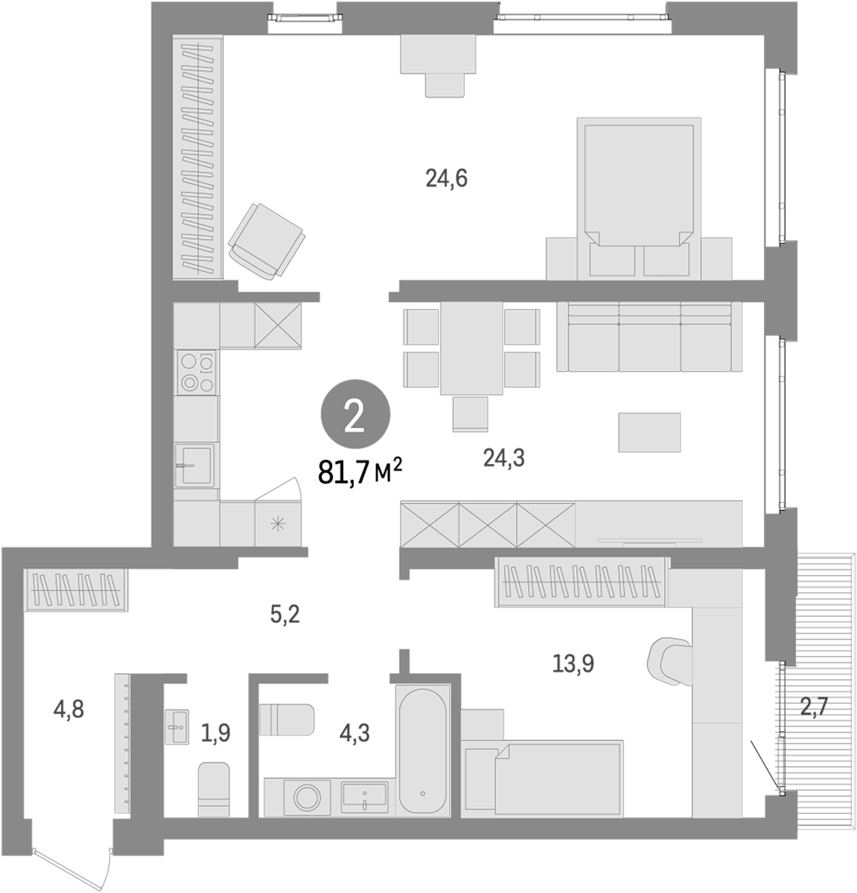 Планировка — Траектория, 2-комн., 79 м²