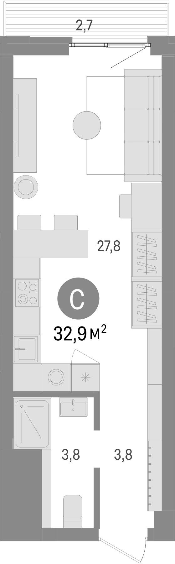 Планировка — Траектория, Студия, 30 м²