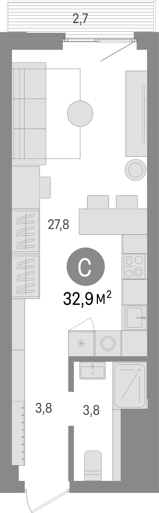 Планировка — Траектория, Студия, 30 м²
