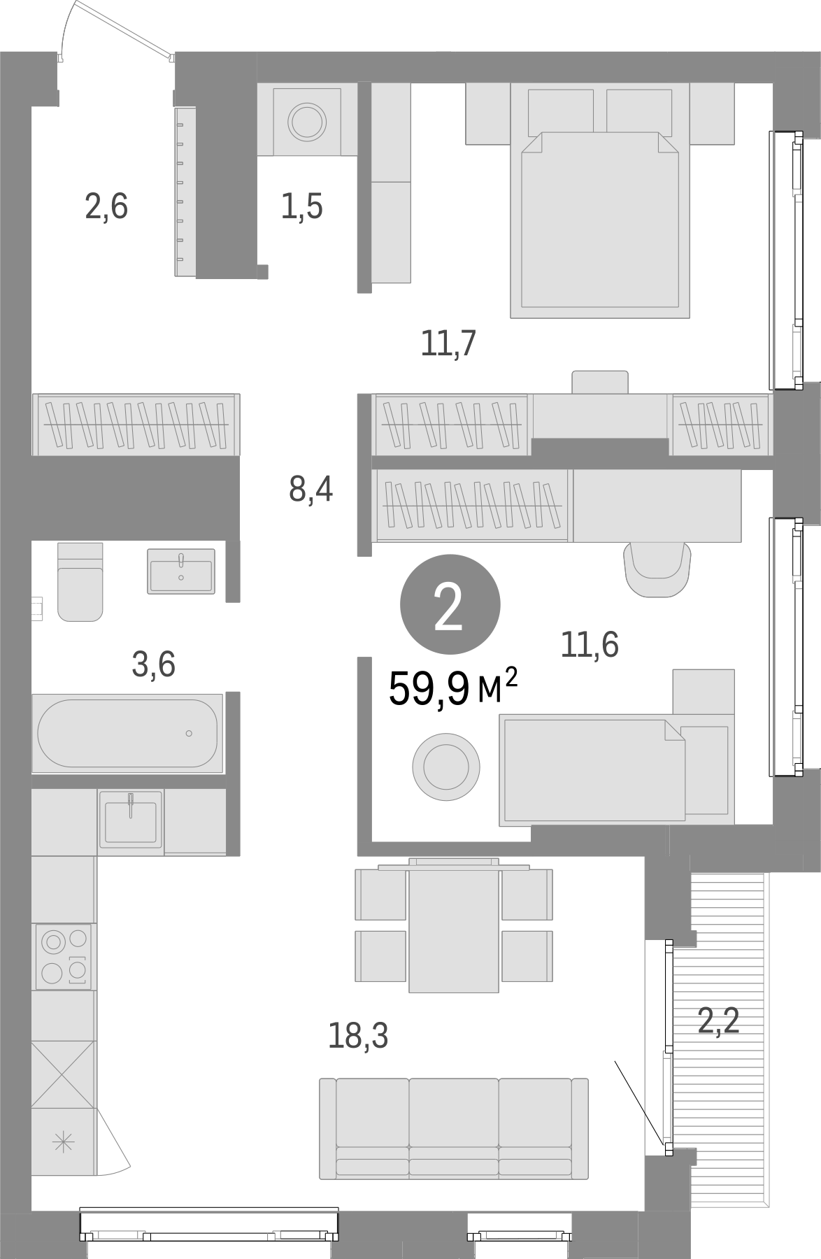 Планировка — Траектория, 2-комн., 58 м²