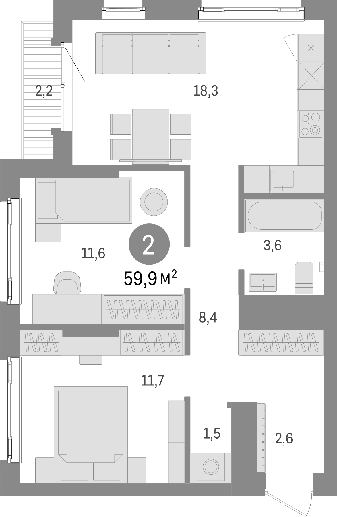 Планировка — Траектория, 2-комн., 58 м²
