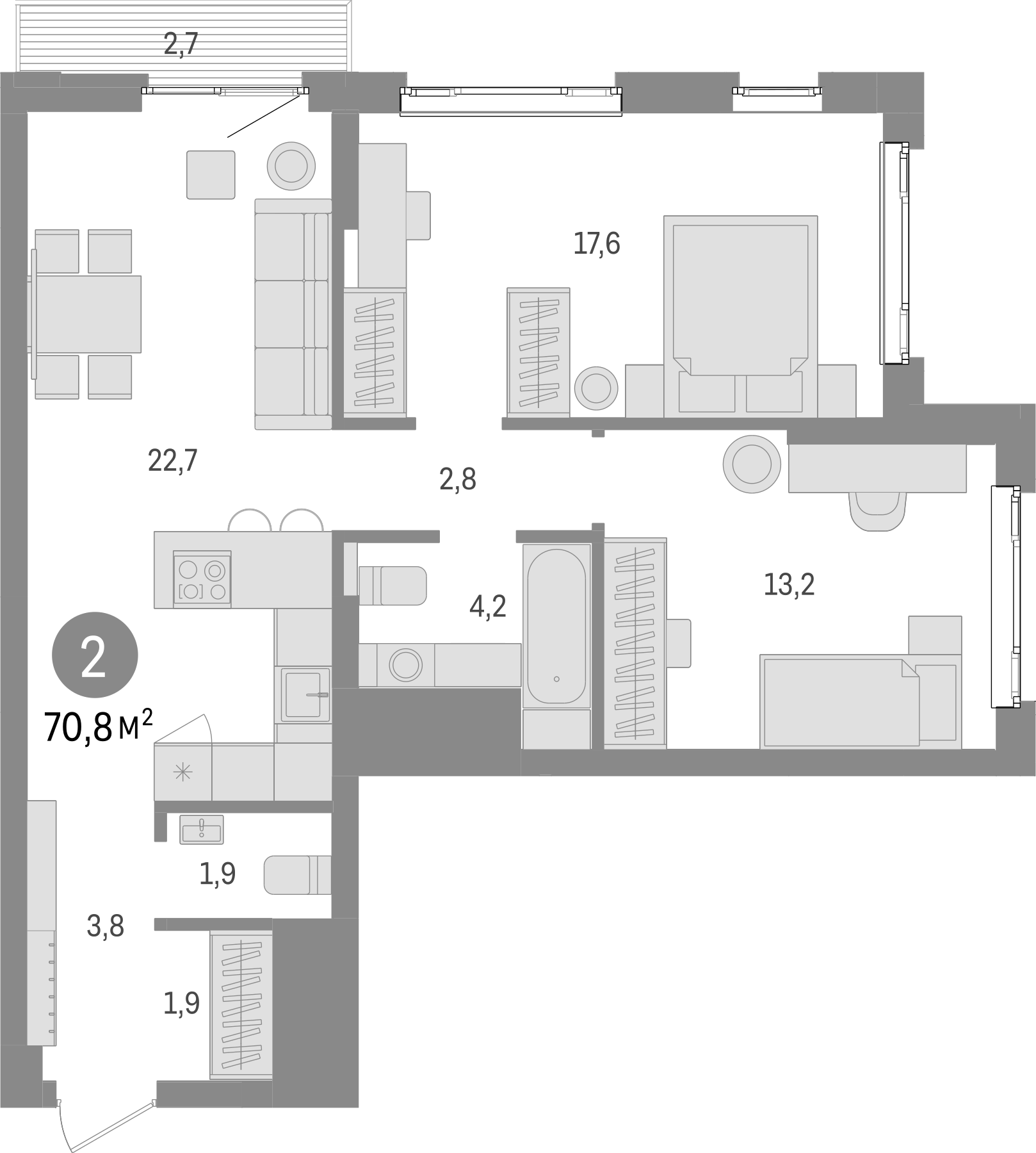 Планировка — Траектория, 2-комн., 68 м²