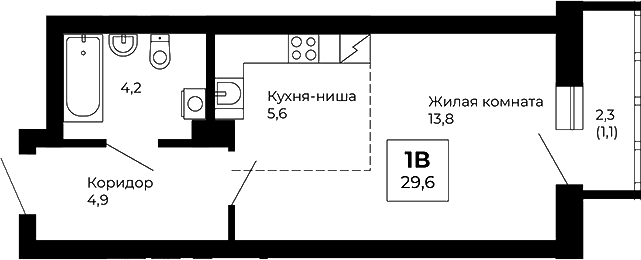 Планировка — Veer Park, Студия, 29 м²