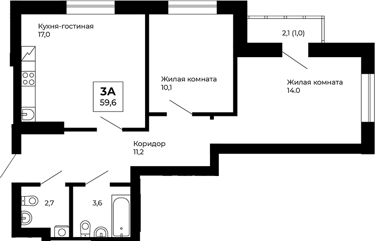 Планировка — Veer Park, 2-комн., 59 м²