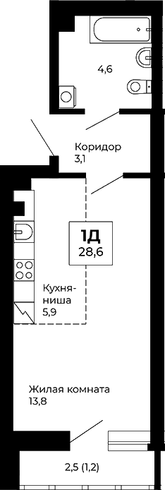 Планировка — Veer Park, Студия, 27 м²