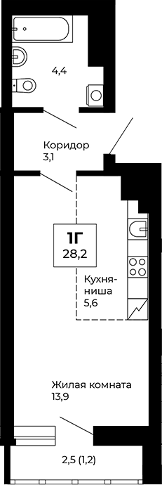 Планировка — Veer Park, Студия, 27 м²