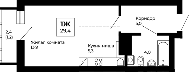 Планировка — Veer Park, Студия, 28 м²