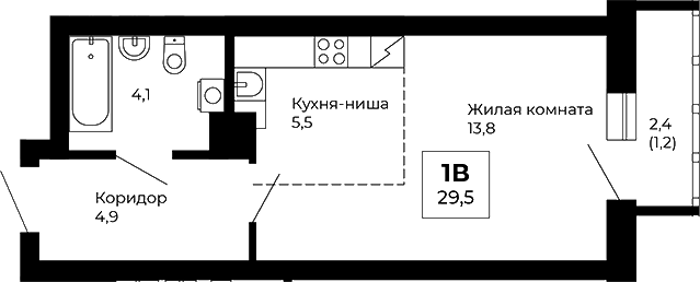 Планировка — Veer Park, Студия, 28 м²
