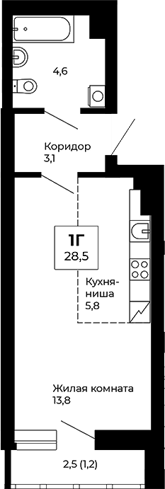 Планировка — Veer Park, Студия, 27 м²