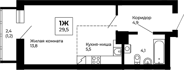 Планировка — Veer Park, Студия, 28 м²