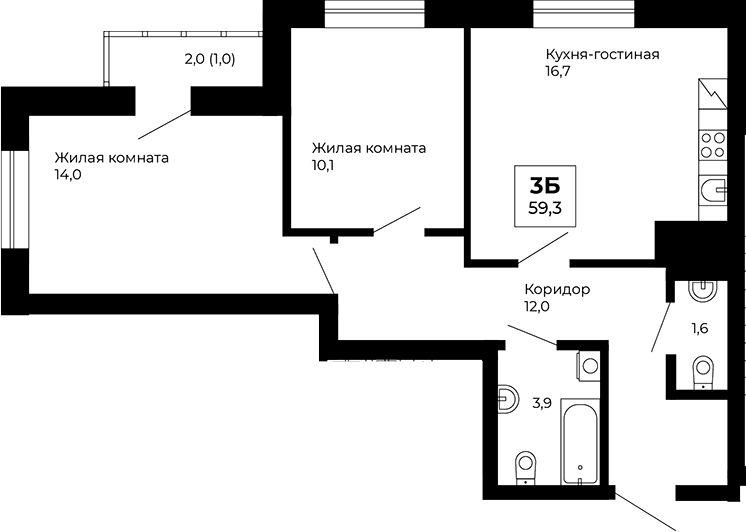 Планировка — Veer Park, 2-комн., 58 м²