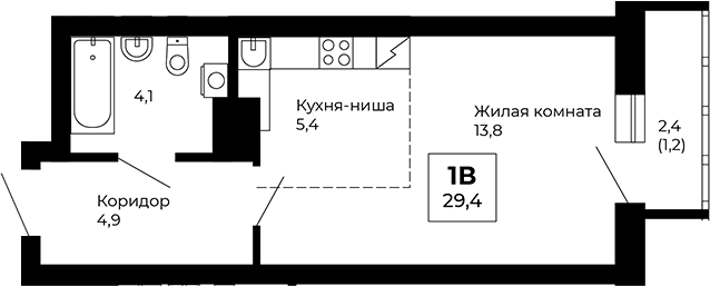 Планировка — Veer Park, Студия, 28 м²