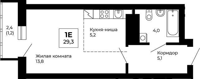 Планировка — Veer Park, Студия, 28 м²