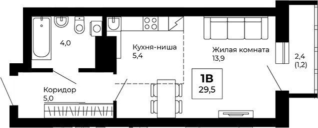 Планировка — Veer Park, Студия, 28 м²