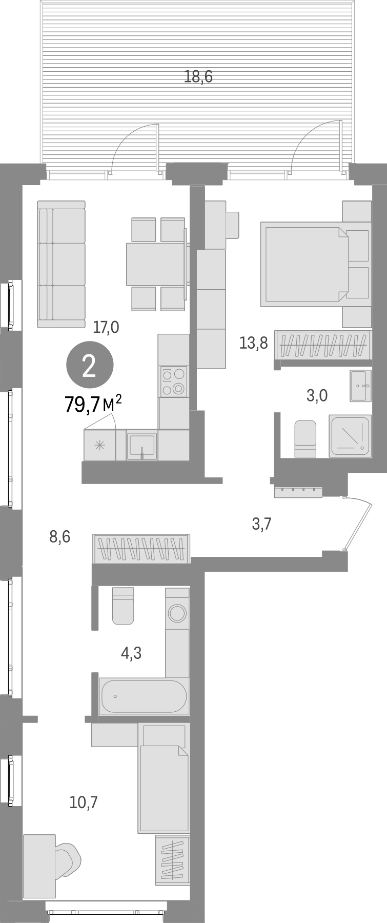 Планировка — Траектория, 2-комн., 61 м²