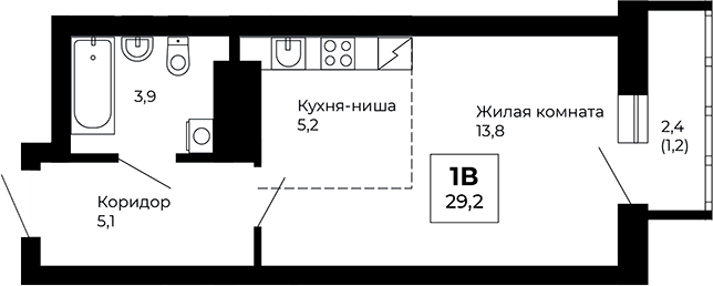 Планировка — Veer Park, Студия, 28 м²