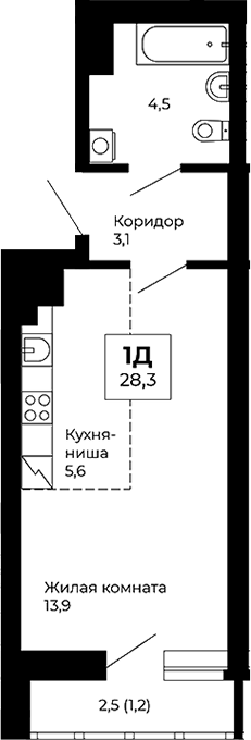 Планировка — Veer Park, Студия, 27 м²