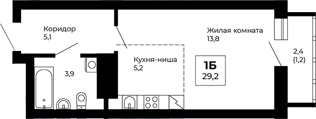 Планировка — Veer Park, Студия, 28 м²
