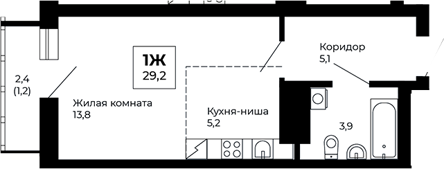 Планировка — Veer Park, Студия, 28 м²
