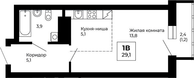 Планировка — Veer Park, Студия, 28 м²