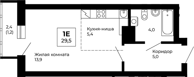 Планировка — Veer Park, Студия, 28 м²