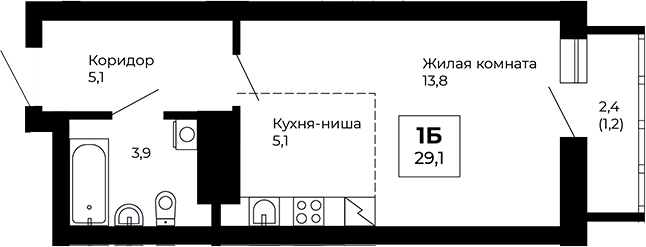 Планировка — Veer Park, Студия, 28 м²