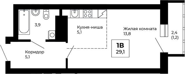 Планировка — Veer Park, Студия, 28 м²