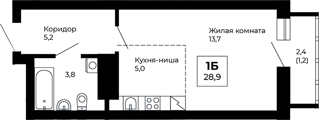 Планировка — Veer Park, Студия, 28 м²