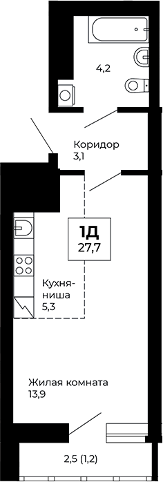 Планировка — Veer Park, Студия, 27 м²