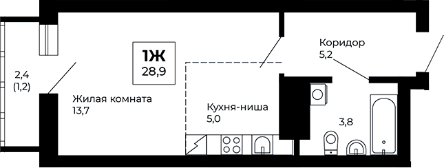 Планировка — Veer Park, Студия, 28 м²