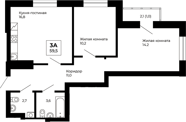 Планировка — Veer Park, 2-комн., 59 м²
