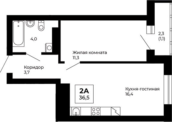 Планировка — Veer Park, 1-комн., 35 м²