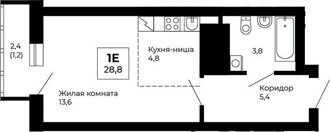 Планировка — Veer Park, Студия, 28 м²
