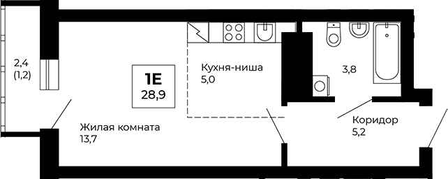 Планировка — Veer Park, Студия, 28 м²