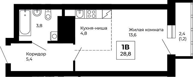 Планировка — Veer Park, Студия, 28 м²