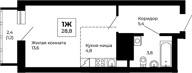 Планировка — Veer Park, Студия, 28 м²