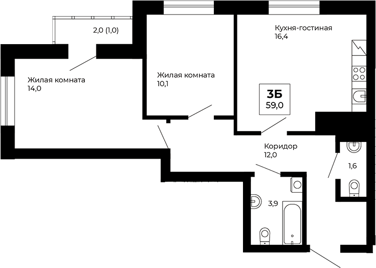 Планировка — Veer Park, 2-комн., 58 м²