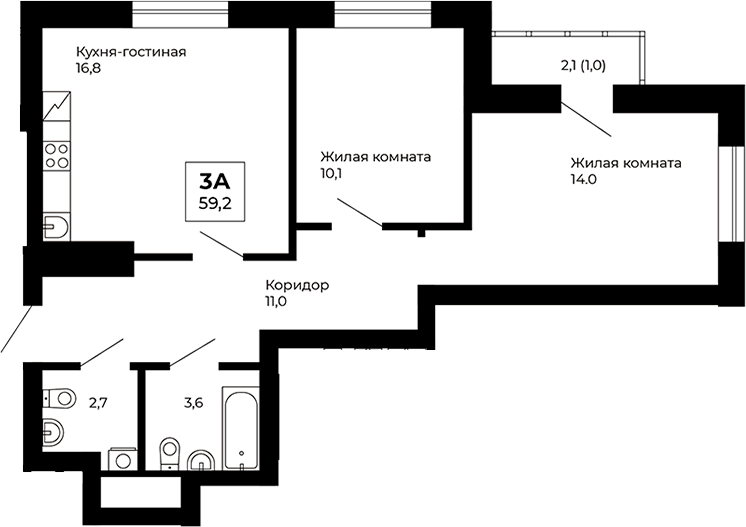 Планировка — Veer Park, 2-комн., 58 м²