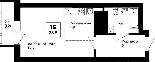 Планировка — Veer Park, Студия, 28 м²