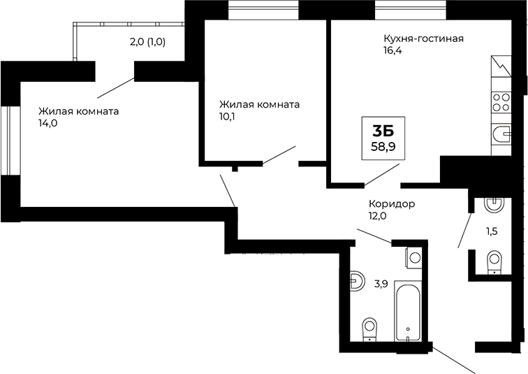 Планировка — Veer Park, 2-комн., 58 м²