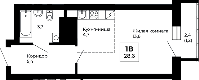 Планировка — Veer Park, Студия, 27 м²
