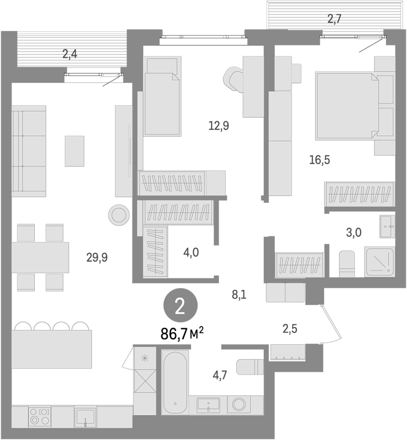 Планировка — Траектория, 2-комн., 82 м²