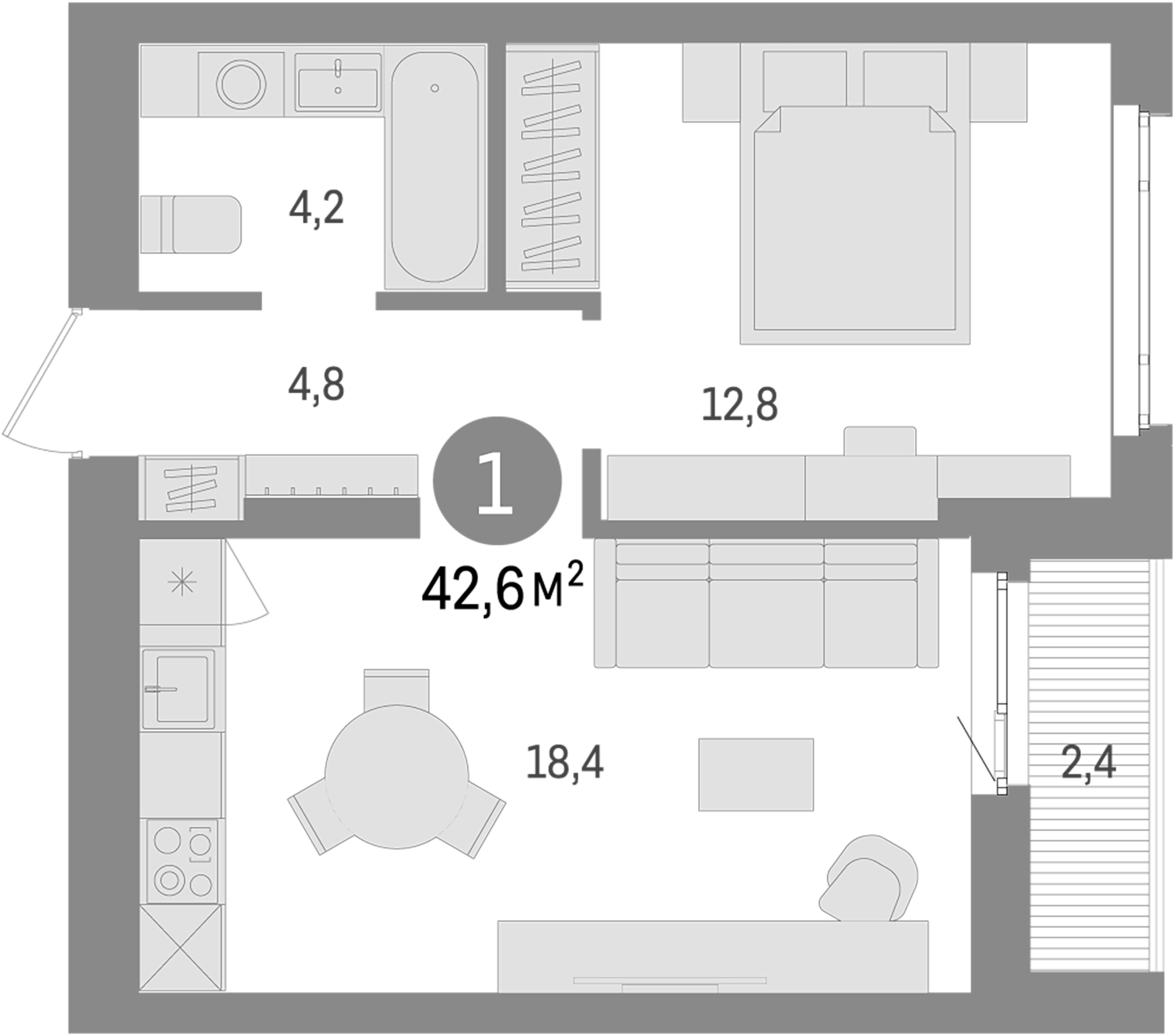 Планировка — Траектория, 1-комн., 40 м²