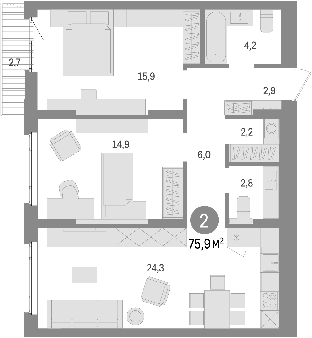Планировка — Траектория, 2-комн., 73 м²