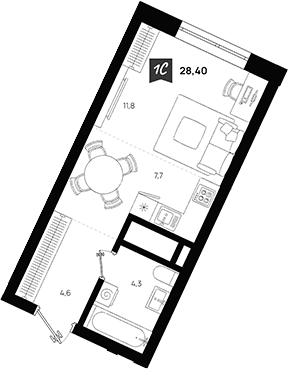 Планировка — Азбука на Титова, Студия, 28 м²